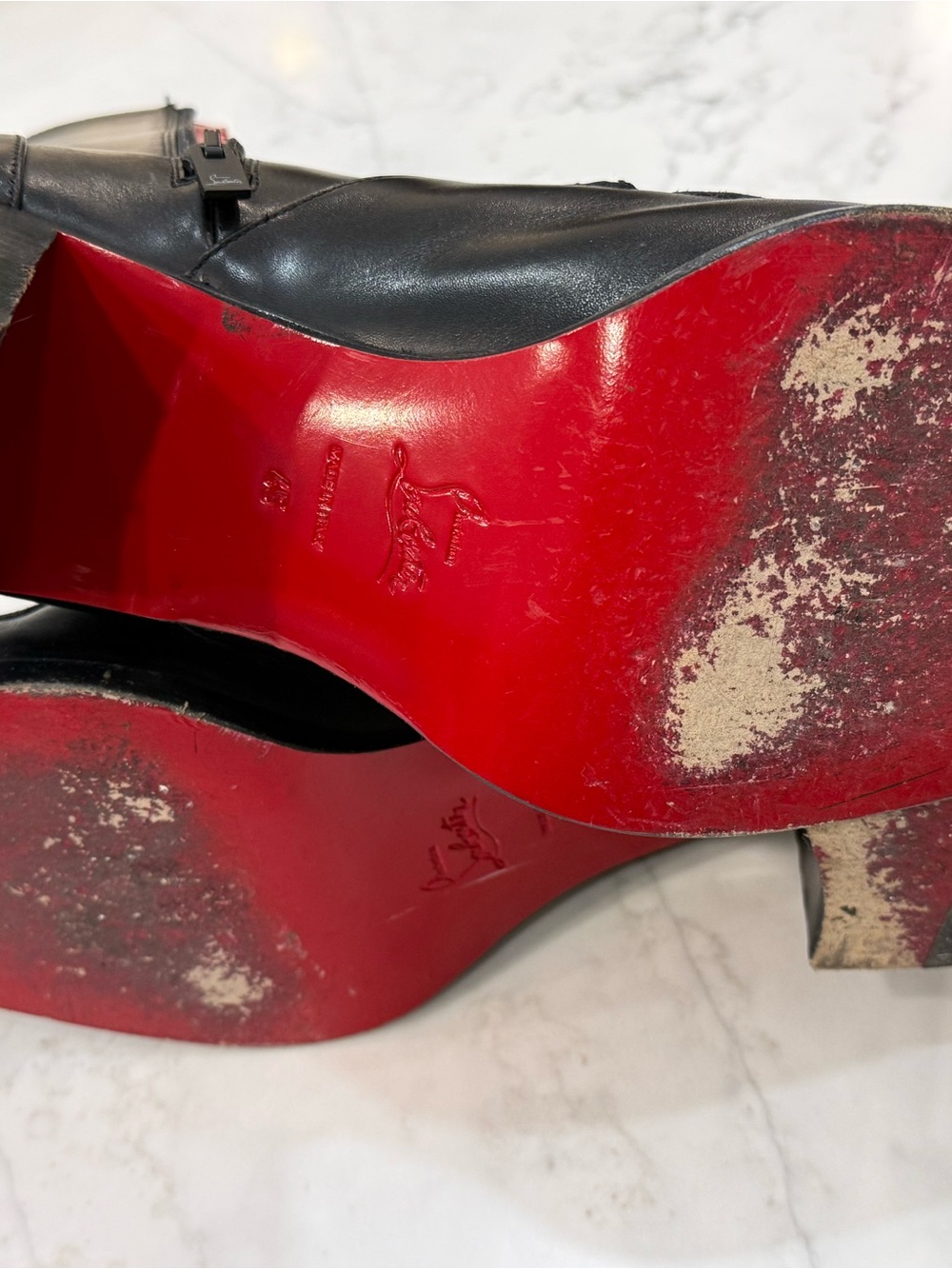 Christian Louboutin Black Leather Ankle Boot with Red Insole Trim - Picture 9 of 15